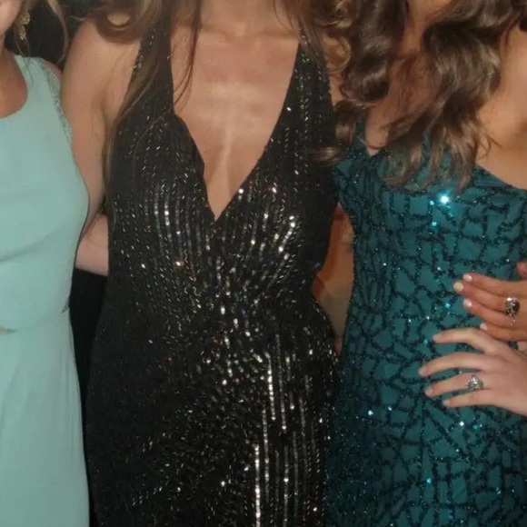 Robe De Soirée Parker Noir Et Argent à Paillettes - Taille S, Portée Une Fois